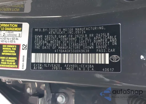 2025 Toyota Camry Se из США, поврежденный, VIN 4T1DAACK5SU049638